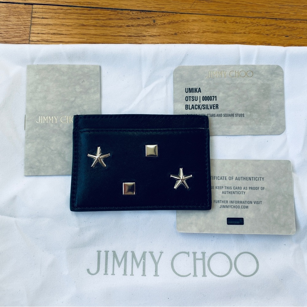 NWT Jimmy Choo Umika Black Leather Card Wallet with Studs